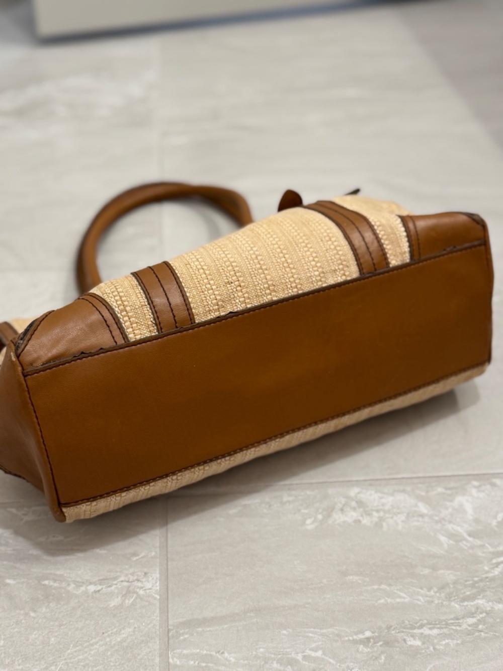 Etienne Aigner Woven Straw Leather Satchel Bag Tan Vintage Coastal - Picture 4 of 16